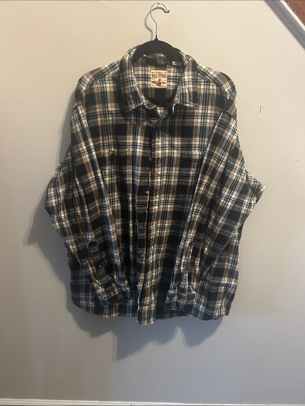 RedHead Black, White and Gray Plaid Casual Button-Down Shirt
